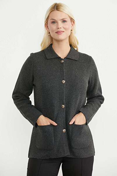 Sementa Thick Textured Wool Knitwear Jacket - Dark Gray