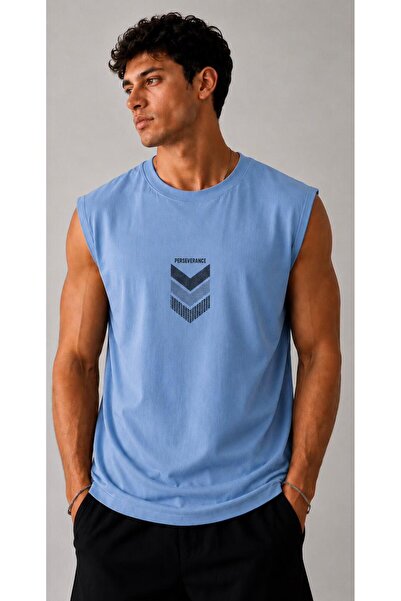ALCİNOUS Blue Perseverance Printed Sleeveless Tshirt Men's Zero Sleeve Sports...
