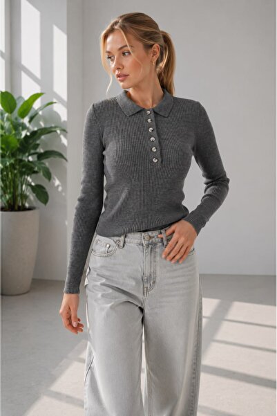 Noi Belis Polo Yaka Düğmeli Fitilli Slim Fit Uzun Kollu İnce Triko Kazak AW26...