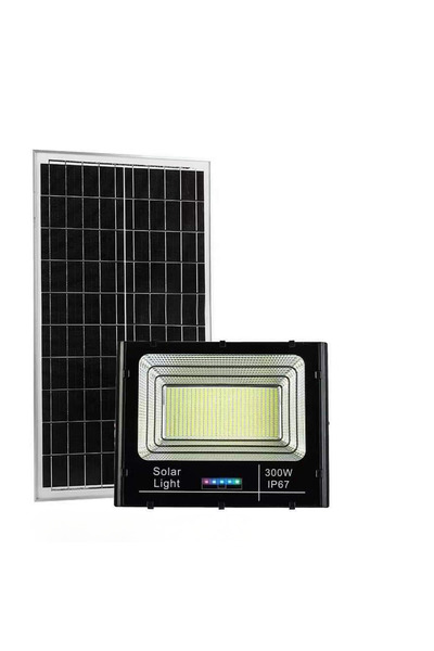 Jortan Proiector solar LED profesional, 300W, Panou fotovoltaic inclus, Rezis...