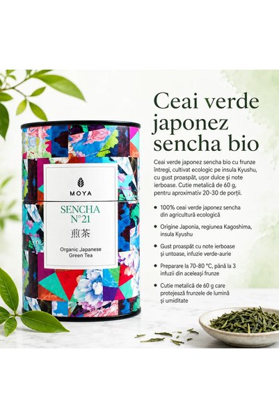 MOYA MATCHA Ceai verde japonez Sencha No. 21 bio, frunze întregi, Moya Matcha, cutie 60 g