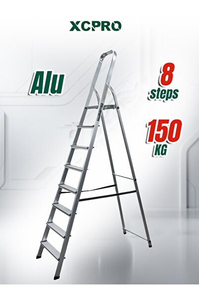 XCPRO Aluminum Step Ladder, 8 Steps, 150kg Capacity, 172cm Work Height