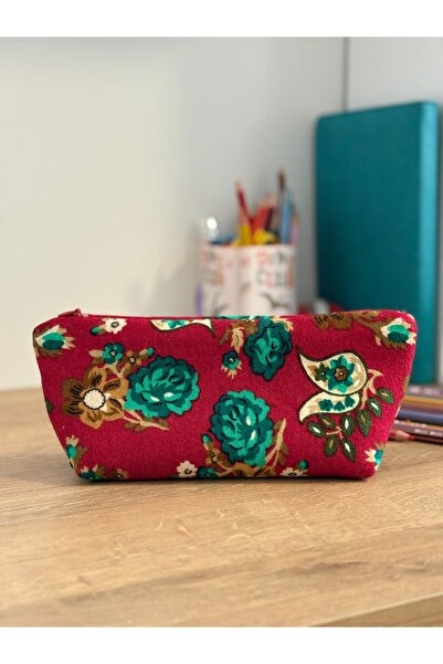 FEEMELS Authentic Velvet Texture Flannel Fabric Lined Pencil Case with Floral...