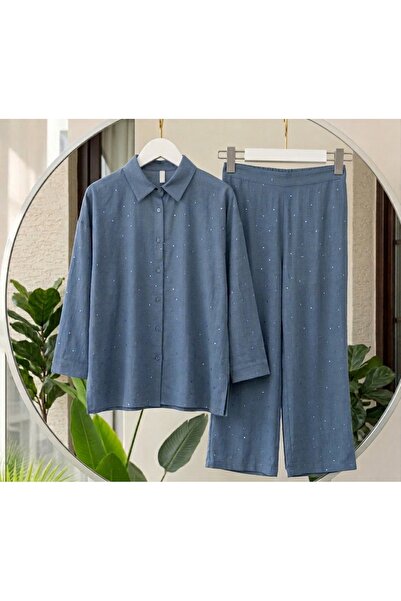 Moda Aydın Butik Women's Oversize Stone Detailed Top and Bottom Pants Set M41...