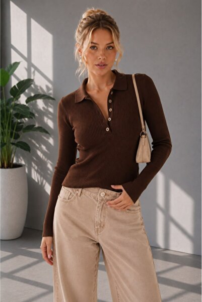 Noi Belis Polo Yaka Düğmeli Fitilli Slim Fit Uzun Kollu İnce Triko Kazak AW26...