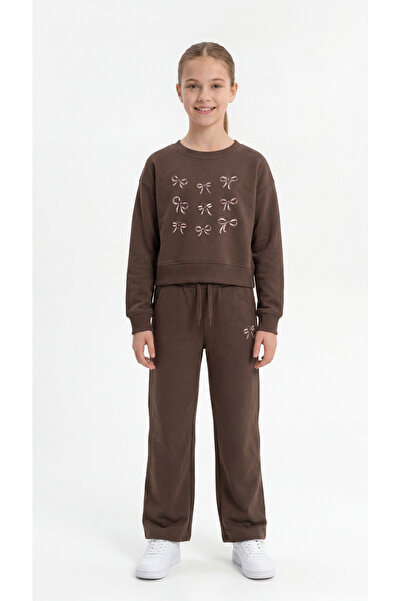 Mışıl Kids Ribbon Printed Girls' Top and Bottom Tracksuit Set
