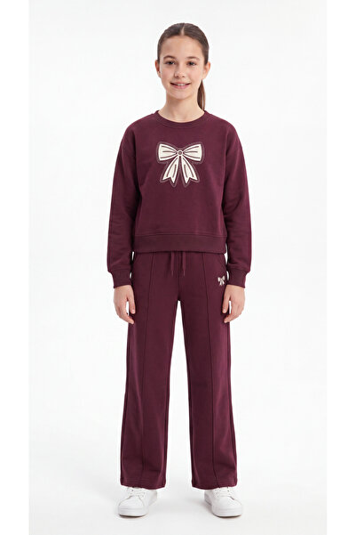 Mışıl Kids Top and Bottom Ribbon Printed Girls' Tracksuit Set