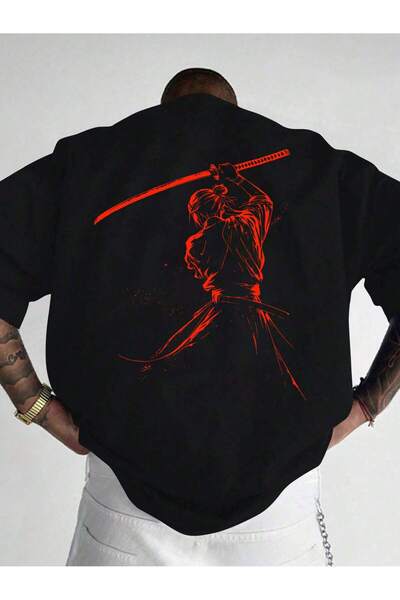 SVART WEAR Red Samurai Printed Oversize Boxy Cut Unisex 100% Cotton Tshirt (1...
