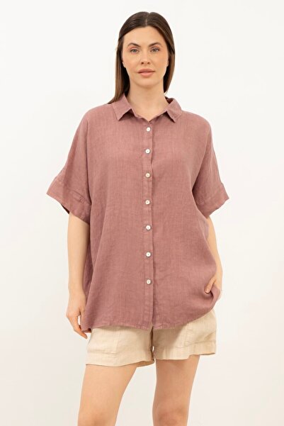 İpekçi Otantik Pure Linen Short Sleeve Oversized Shirt