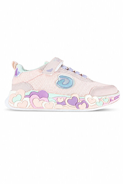 Ekonomik Ayakkabı Girl's Powder Heart Detailed Velcro Elastic Laced Casual Sp...