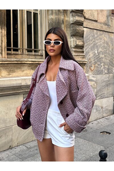 LE CARAMBOLE Women's Burgundy Wide Collar Seasonal Short Jacket