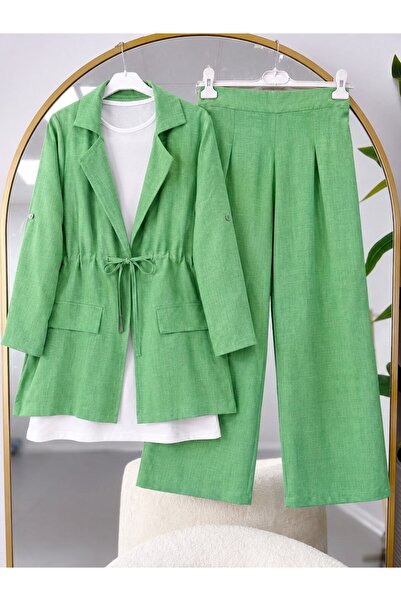 modasindoma Women's Hijab Linen Suit with Jacket Green