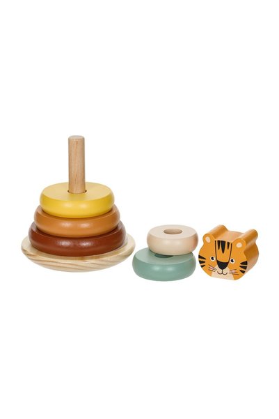 OEM Piramida Educativa din Lemn cu 5 Inele Tigru 10x14cm – piramidă, lemn
