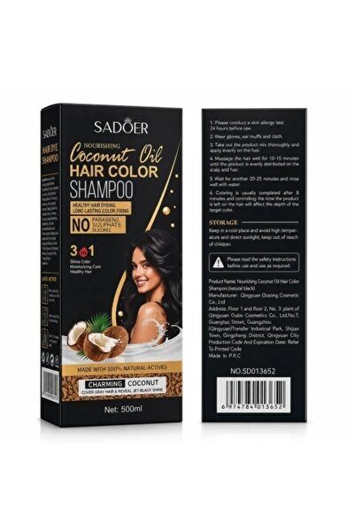 SADOER Șampon colorant pentru păr cu ulei de cocos 3 în 1 – Șampon colorant n...