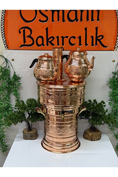 Osmanlı Bakırcılık Bakır 10 Litre Semaver Odunlu Çift Demlikli