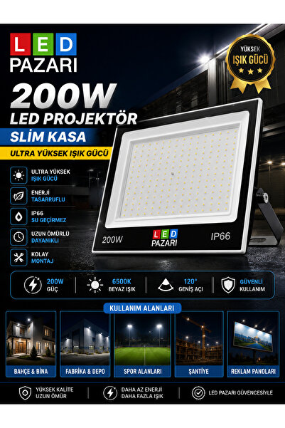 LED PAZARI 200 w led projektör ( yüksek ışık )