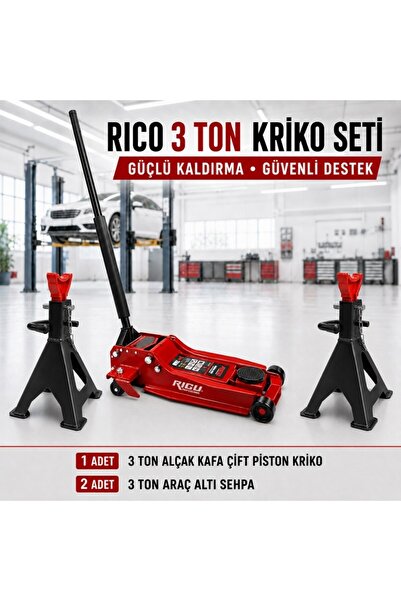 Rico 3 Ton Alçak Kriko ve Araç Altı Sehpa Seti