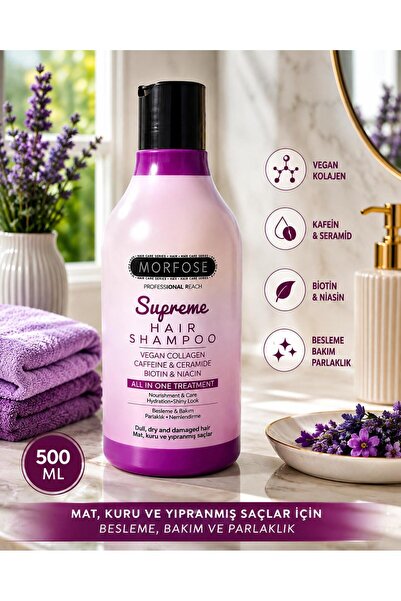 Morfose Supreme Hair Shampoo 500 ml Vegan Kolajen Kafein Seramid Biotin İçere...