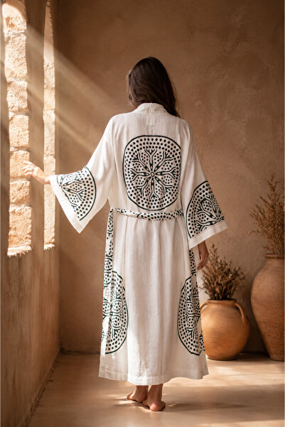 Mojo Summer Efes Kimono - %100 Pamuk El Baskısı