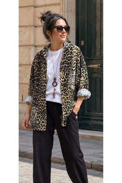 MENSAR OTANTİK Gabardine fabric leopard jacket lycra joger pants inner body a...