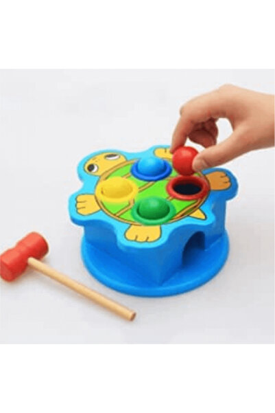 Wooden Toys Jucărie educativă din lemn cu ciocan și bile – Broasca Albastră, ...