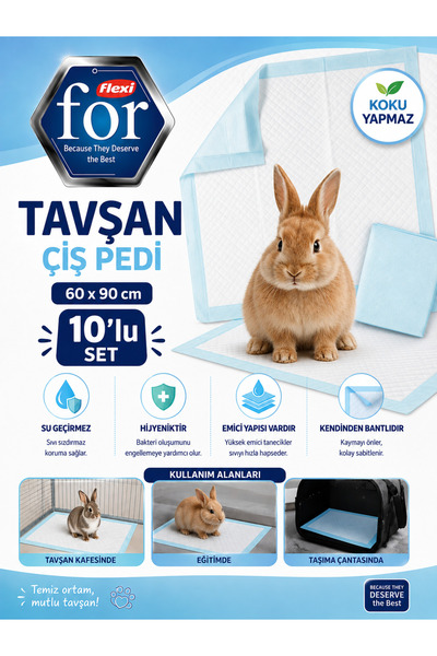 Flexi For Tavşan & Kemirgen Çiş Pedi 60x90 cm – 10’lu Set