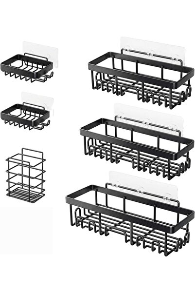 GENERAL 6-Pack Adhesive Shower Caddy Set, No Drill Wall Mount Bathroom Organi...