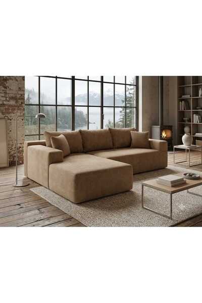 FiberraHomeTekstil Fitilli Kadife Köşe Koltuk Modern ve Minimal Lego Tasarım
