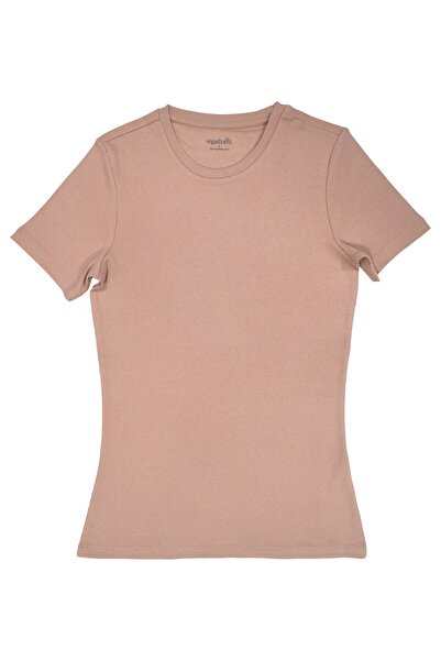 OrganicKid Dusty Rose Kadın Gül Kurusu Bisiklet Yaka T-shirt
