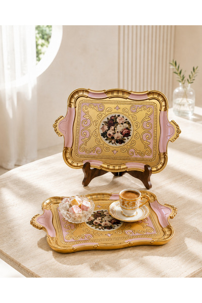 AC AMİSOS Italian Rosewood Patterned Coffee Presentation Tray 20X30 cm Decora...