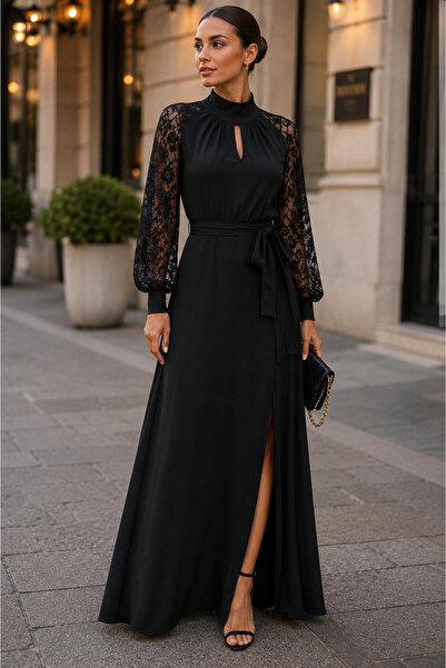 Kokosh moda Eleganță atemporală - Rochie lungă din crep pentru femei, cu mâne...