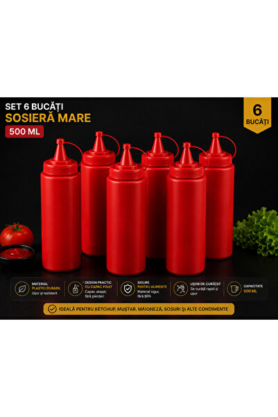 POLIGLOW Set 6 Recipiente pentru Sos din Plastic 750 ml – Dozatoare pentru Ke...