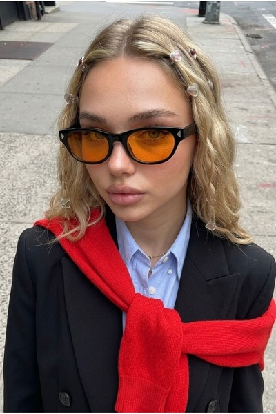 Eyesofia Larissa Black Framed Orange Ultra Light Women's Sunglasses with Uv40...
