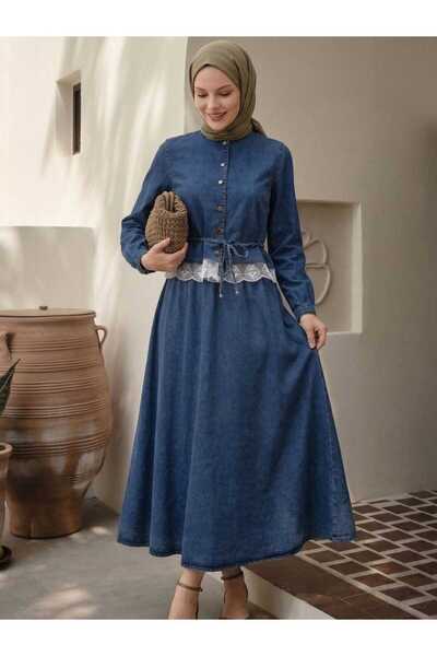 QUAWEAR Crew Neck Lace Detailed Lace-Up Shirt Elastic Waist Skirt Two-Piece Set