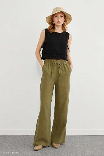 ModaPlaza Women's Wide Leg Muslin Trousers 8018