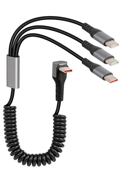 TERRIFI كابل USB-C إلى USB-C ملفوف 3 في 1 بزاوية قائمة، شحن سريع 66 واط ونقل ...