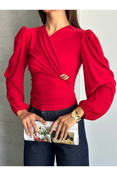 alenmoda Dvostruka bluza sa drapiranim balon rukavima