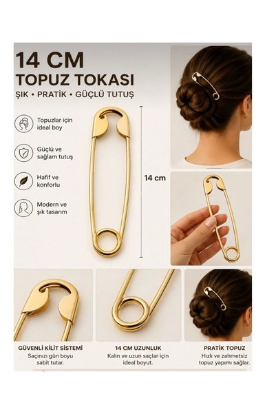 EBMER Large Size Stylish Design Safety Pin Bun Hairpin (14cm)