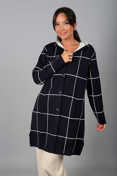 By Saygı Women's Hooded Buttoned Front Checkered Oversized Knitwear Cardigan ...