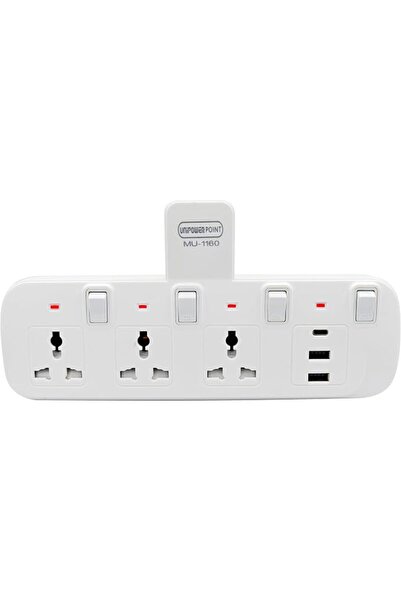 UNIPOWER Multi Plug Extension Socket with 4 way USB C type, Extender Wall Socket