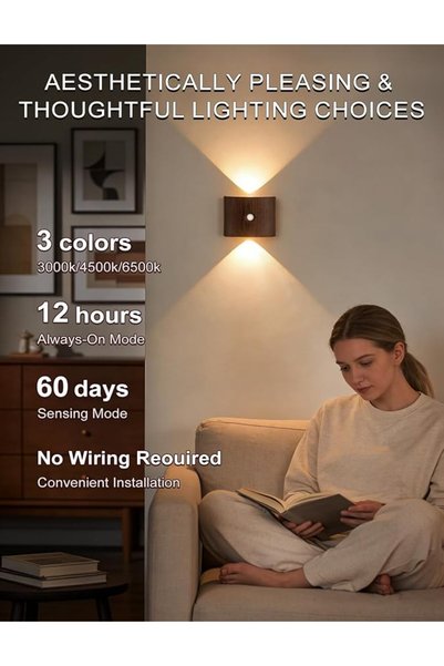 GENERAL Motion Sensor Night Light (2 Pack), Led Night Light with USB Type C Charging Port, Wireless Magnetic Closet Light