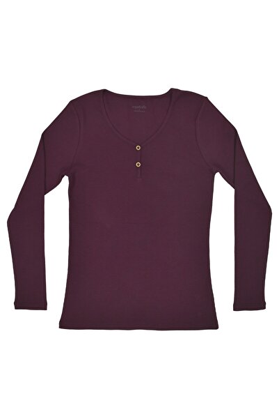 OrganicKid Dusty Rose Kadın Bordo V Yaka T-shirt