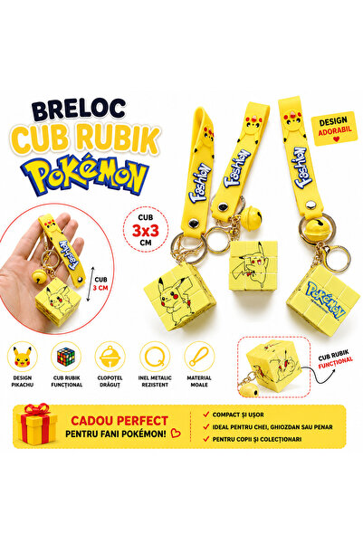 SHOP LIKE A PRO Breloc Cub Rubik 3x3 cu Personaj Pikachu, Curea din Silicon, ...