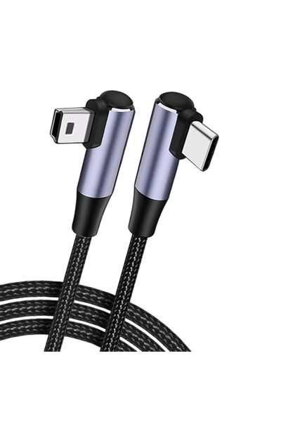 KASTWAVE كابل من النوع C إلى USB صغير، بزاوية 90 درجة، موصل Mini-B بـ 5 دبابي...