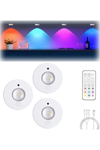 Skin Generics TONGLUO LED Cupboard Lights, 3 Pack USB Wireless RGB Puck Light...