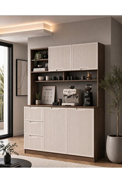 BYCİNO SİENA BEJ KAHVE KÖŞESİ VE ÇOK AMAÇLI DOLAP - MODERN TASARIM MDF MEMBRA...