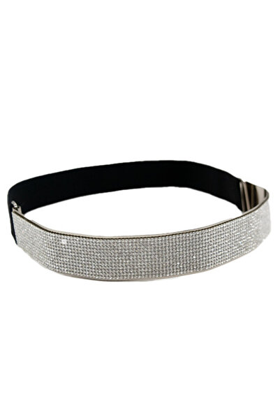 velve Elastic Belt , metallic, with handcrafted stones, Bow, Width 4 cm, Silver