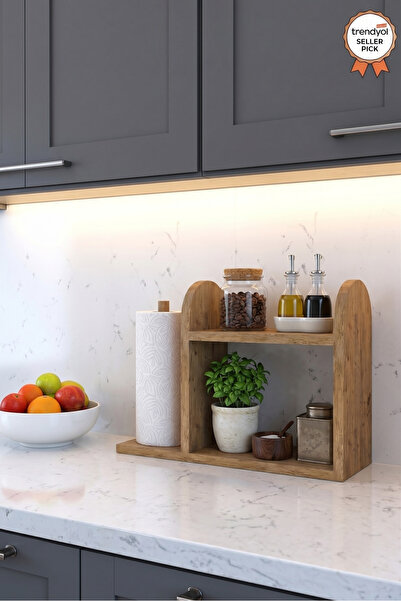 Mano Atelier Ahşap 2 Katlı Mutfak Organizeri Kağıt Havluluk Baharatlık Standı...