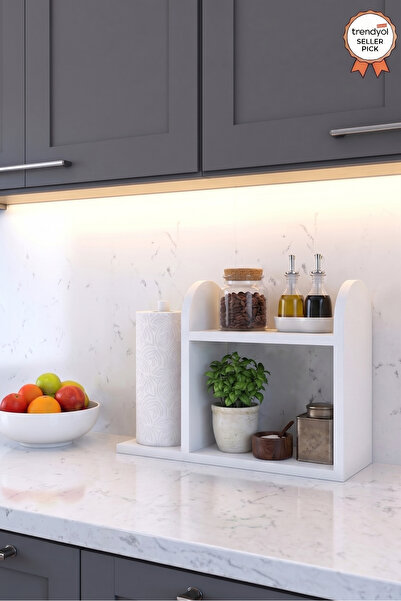 Mano Atelier Ahşap 2 Katlı Mutfak Organizeri Kağıt Havluluk Baharatlık Standı...