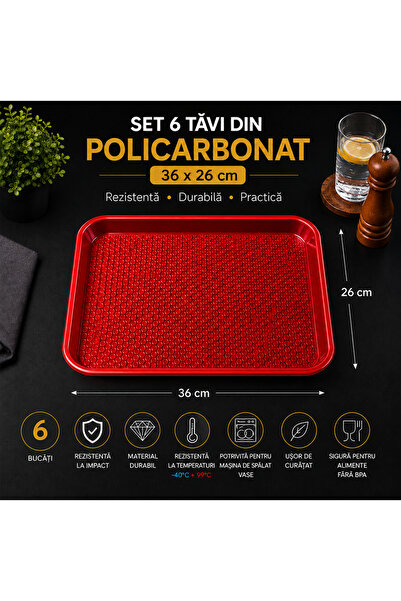 POLIGLOW Set de 6 tăvi din policarbonat 36 × 26 cm – Rezistente la impact și ...